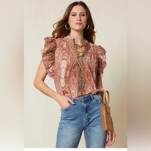 Good Hart By Matilda Jane The Style Charm Blouse Flutter Sleeves Medallion LG